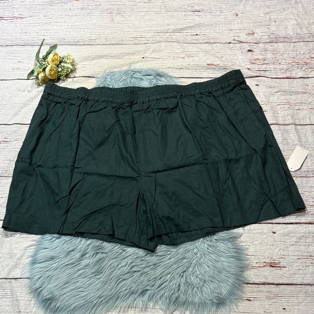 NWT Universal Standard Teal Linen Blend Elastic Waist Shorts sz 3XL
